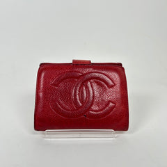 Chanel Red Pebbled Leather Mini Bi-Fold Wallet