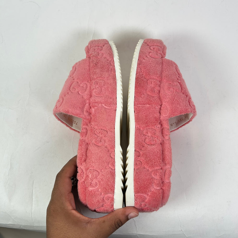 Gucci Pink GG Terry Cloth Platform Sandals