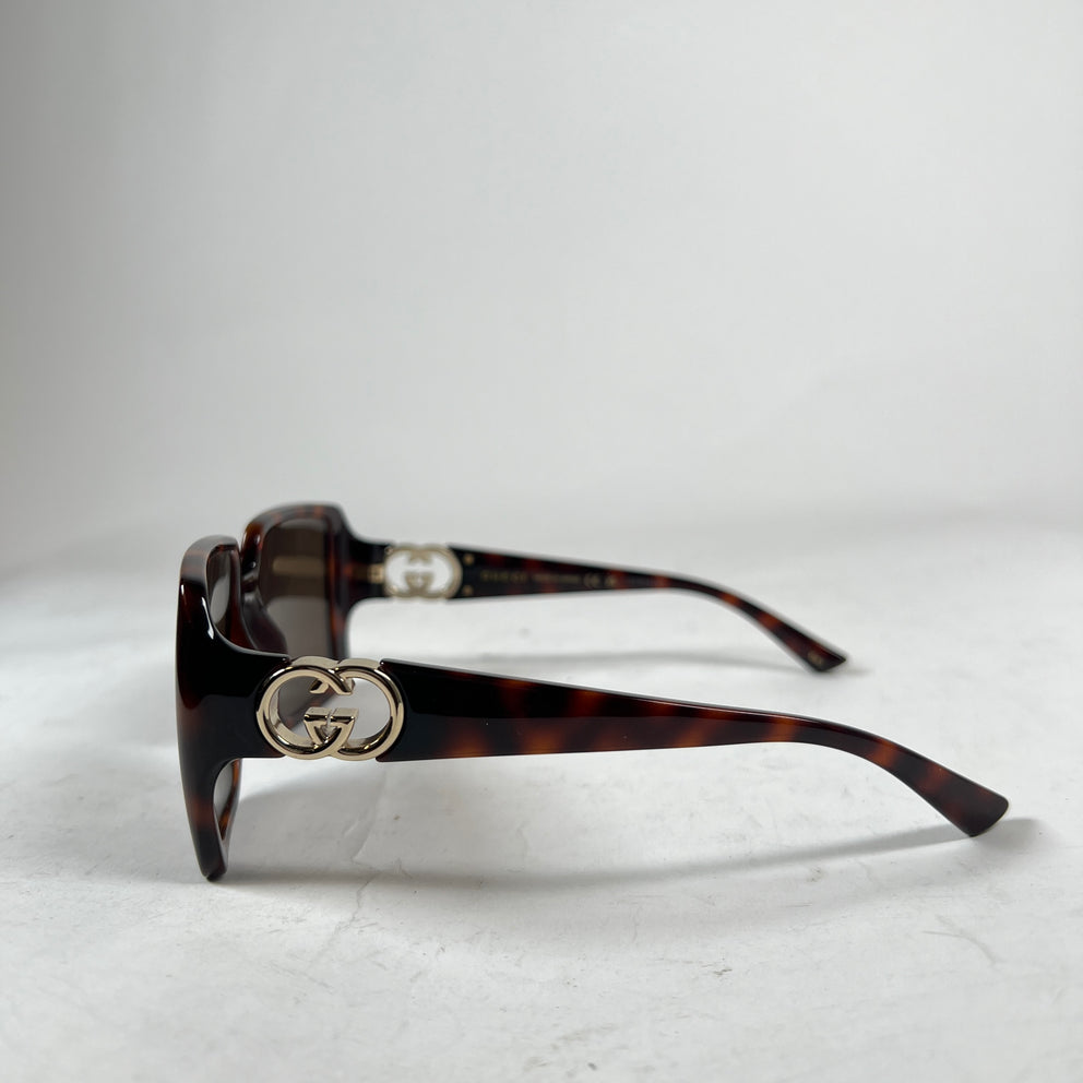 Gucci Tortoise Brown Double G Square Sunglasses