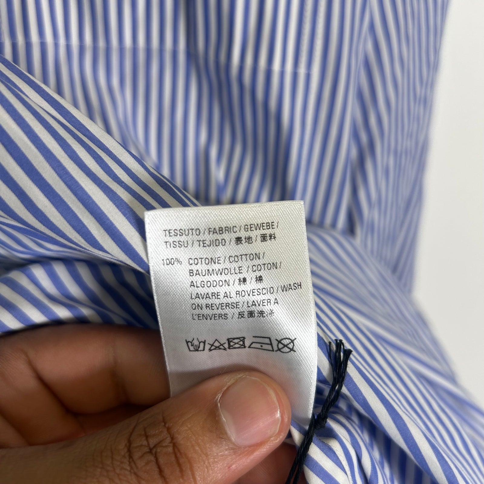 Balenciaga Blue Striped Back Logo Button-Up Shirt Size XL