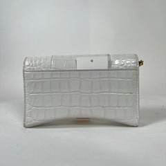 Balenciaga White XS Hourglass Croc Embossed Leather Bag
