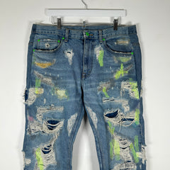 Endless Neon Green Embroidered Blue Denim Jeans Size 36