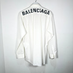 Balenciaga Spell Out Logo Button Up White Shirt Size XL