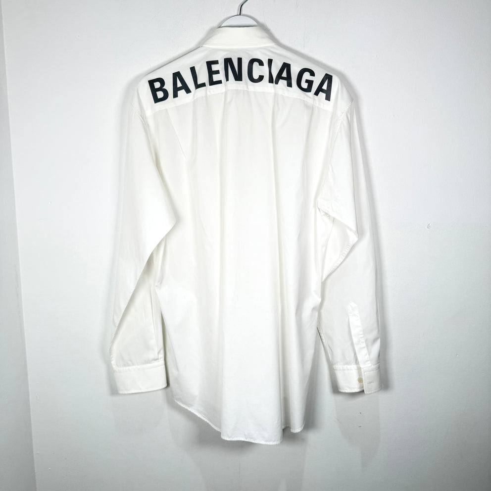 Balenciaga Spell Out Logo Button Up White Shirt Size XL