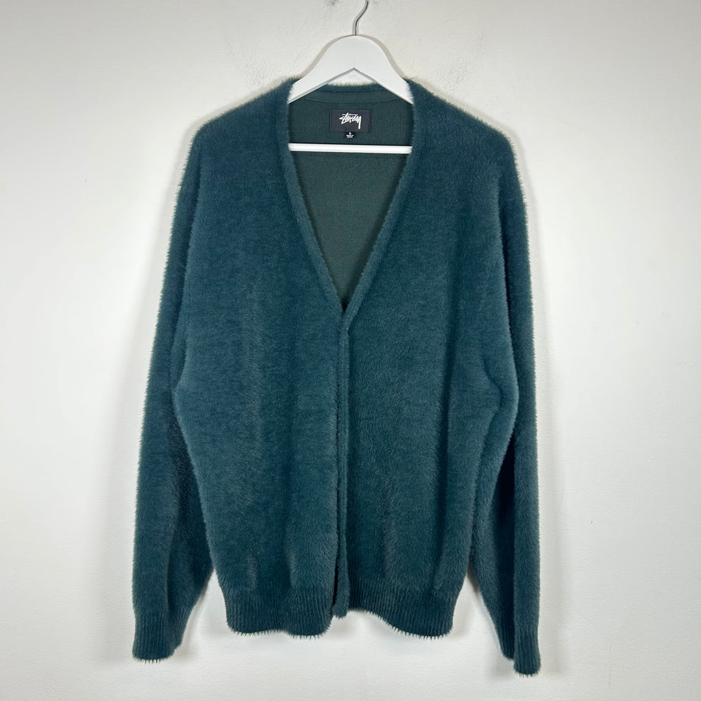 Stussy Teal Blue Fuzzy Cardigan Size L