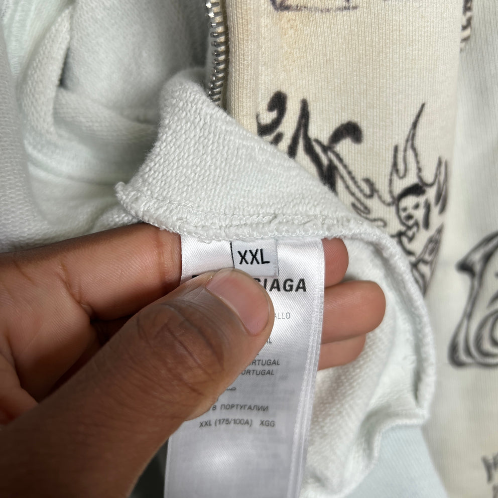 Balenciaga SS24 Tattoo Distressed Zip-Up Hoodie