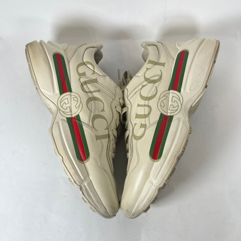 Gucci Beige Classic Logo Rhyton Sneaker Size GG 9.5