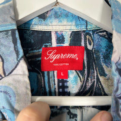 Supreme Blue Faces Camp Button Up Shirt Size L
