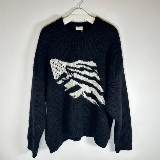 Celine Black Boxy Flag Ribbed Intarsia Mohair Sweater Size XXL