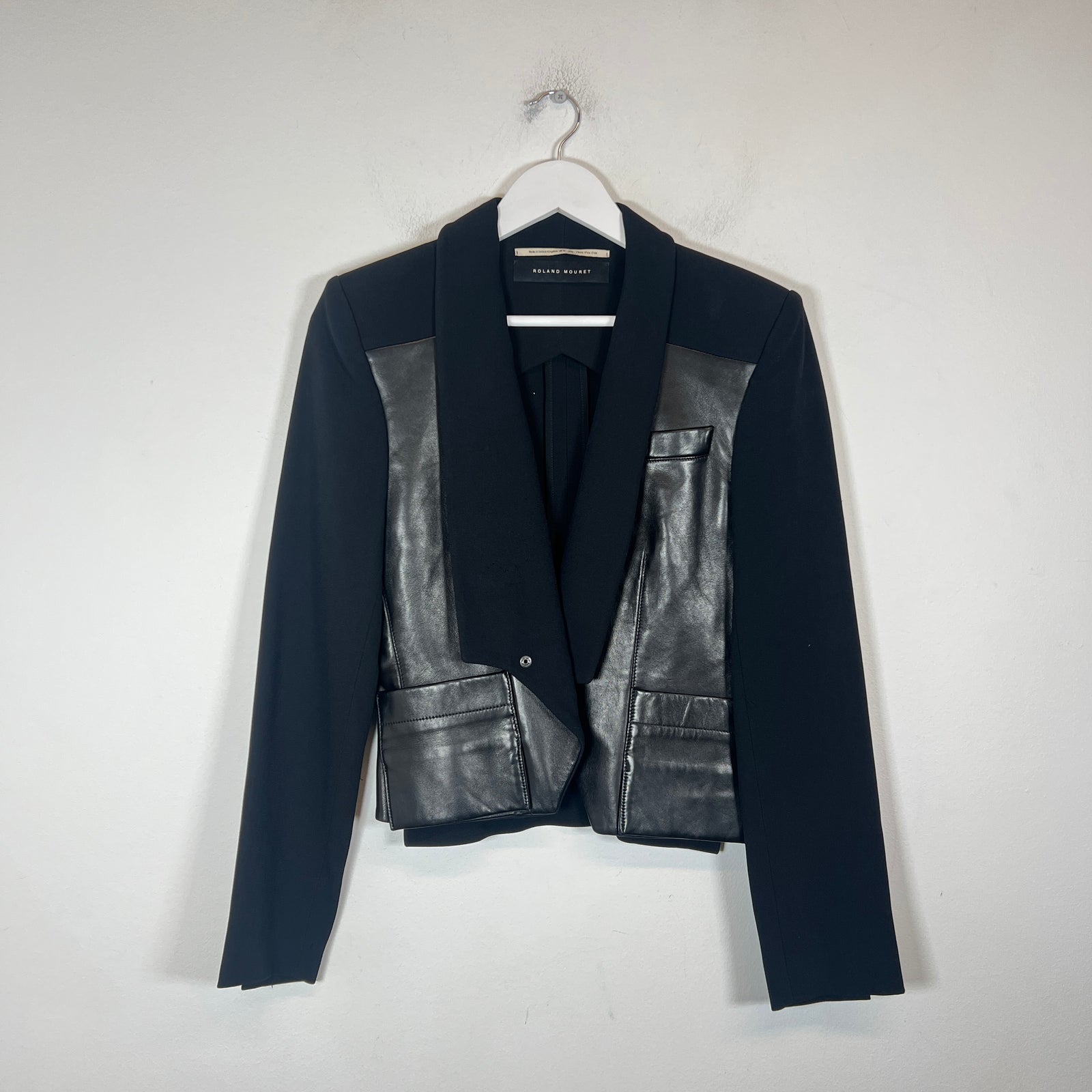 Roland Mouret Black Leather Trimmed Blazer Size 8