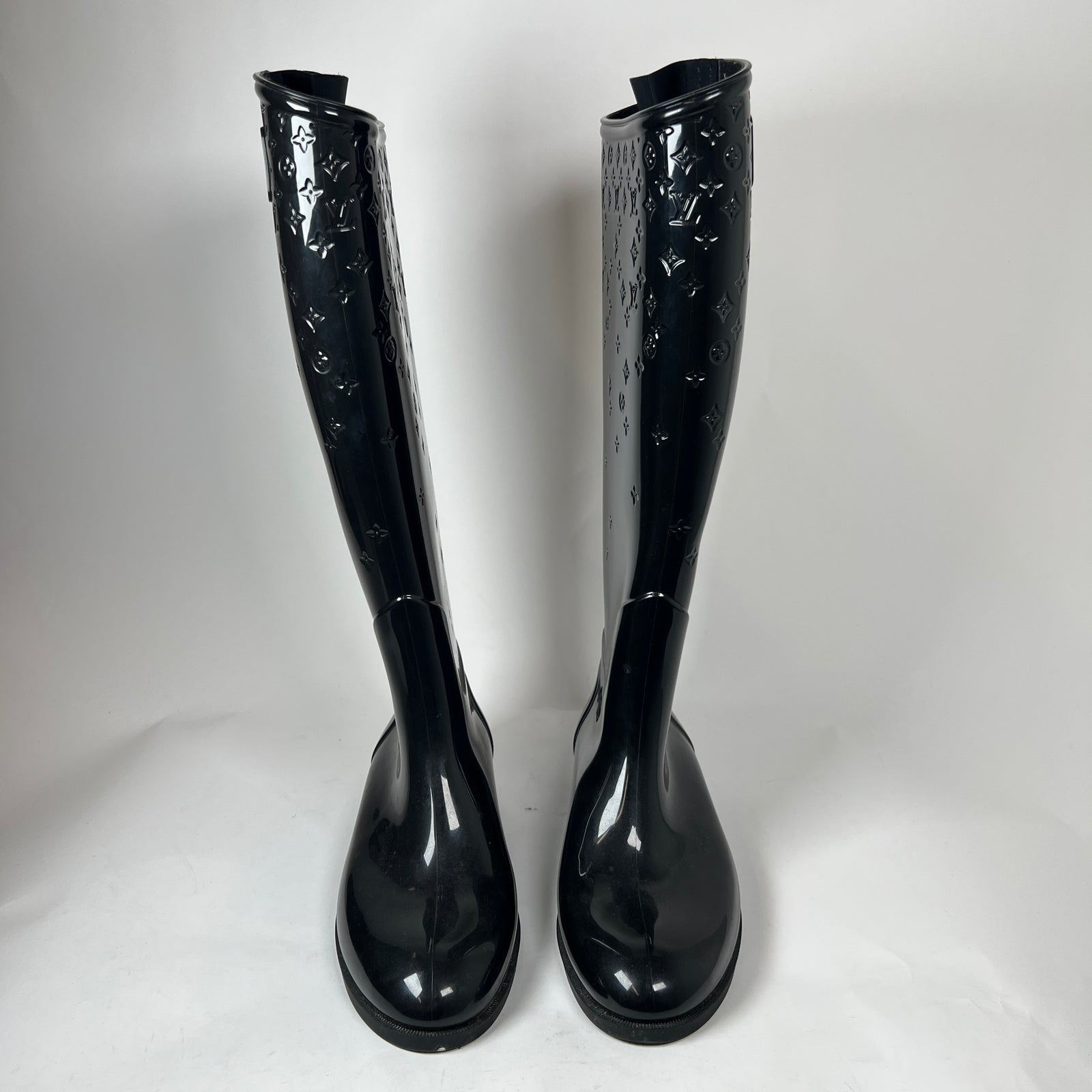 Louis Vuitton Black Monogram Rain Boots Size 38