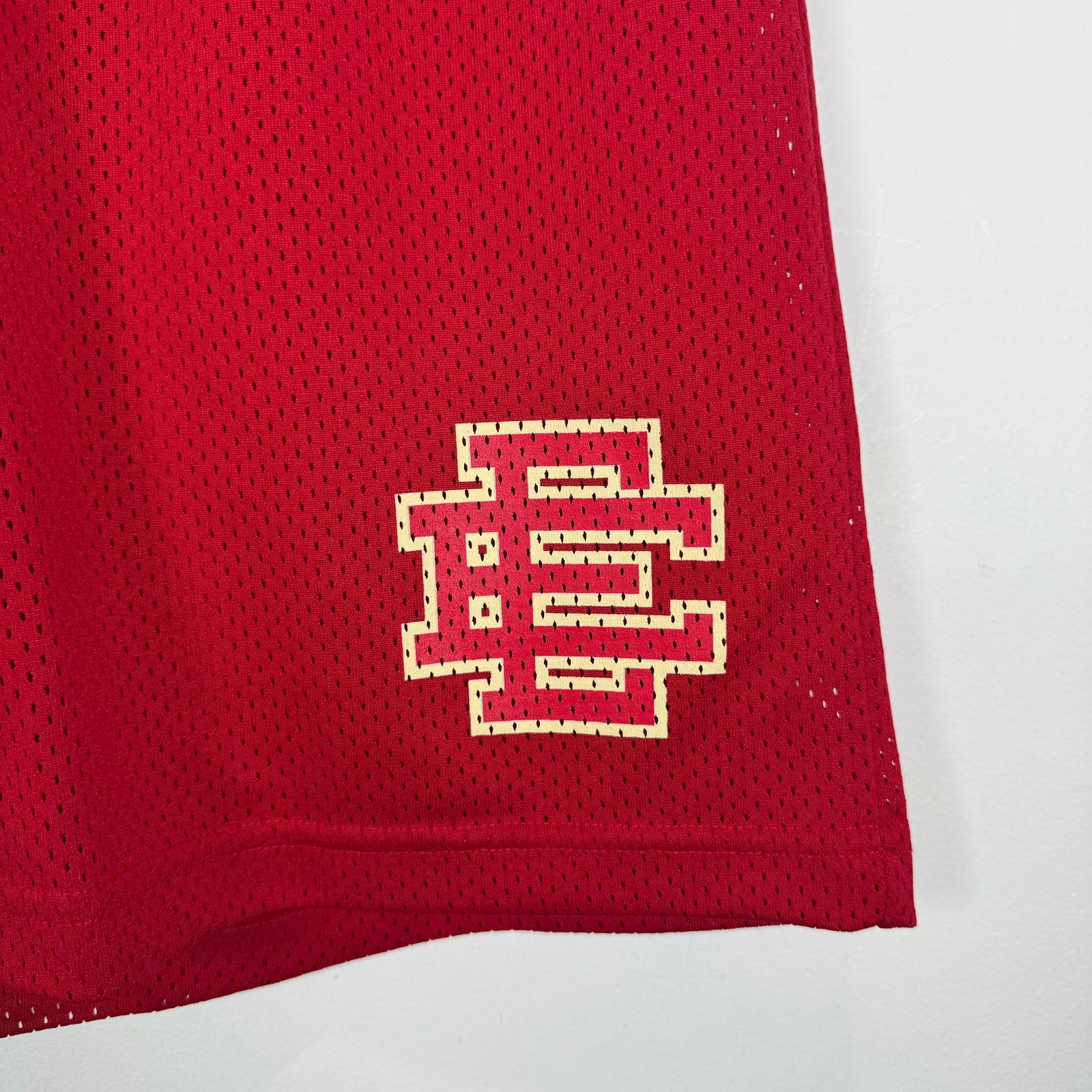 Eric Emanuel Red Logo Jersey Shorts Size L