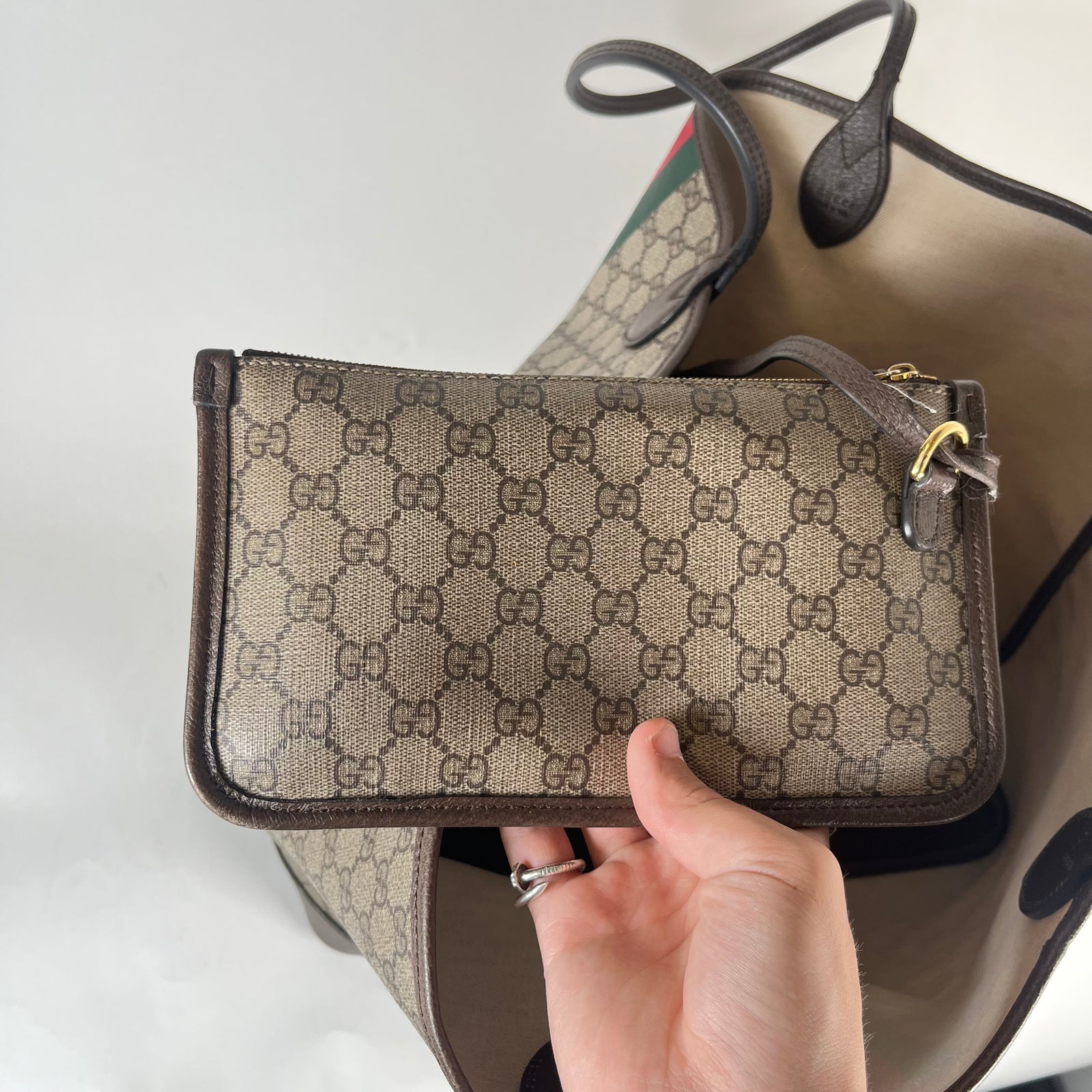 Gucci Large GG Supreme Ophidia Leather Tote W/ Wallet