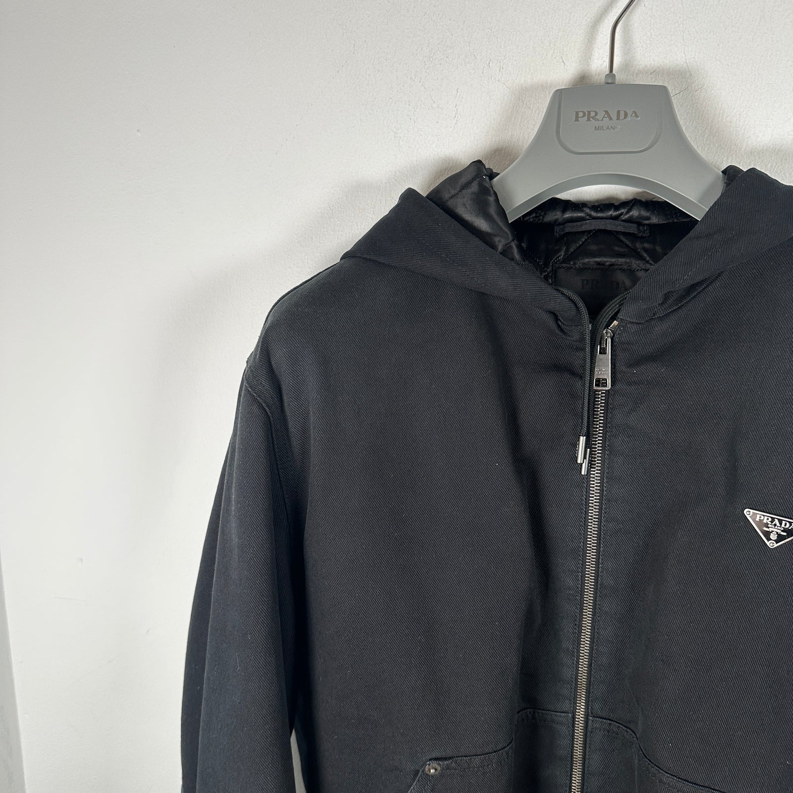 Prada Plaque Logo Hooded Work Jacket