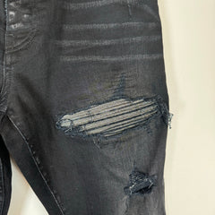 Amiri Black Glitter Patched Thrashed Jeans Size 36