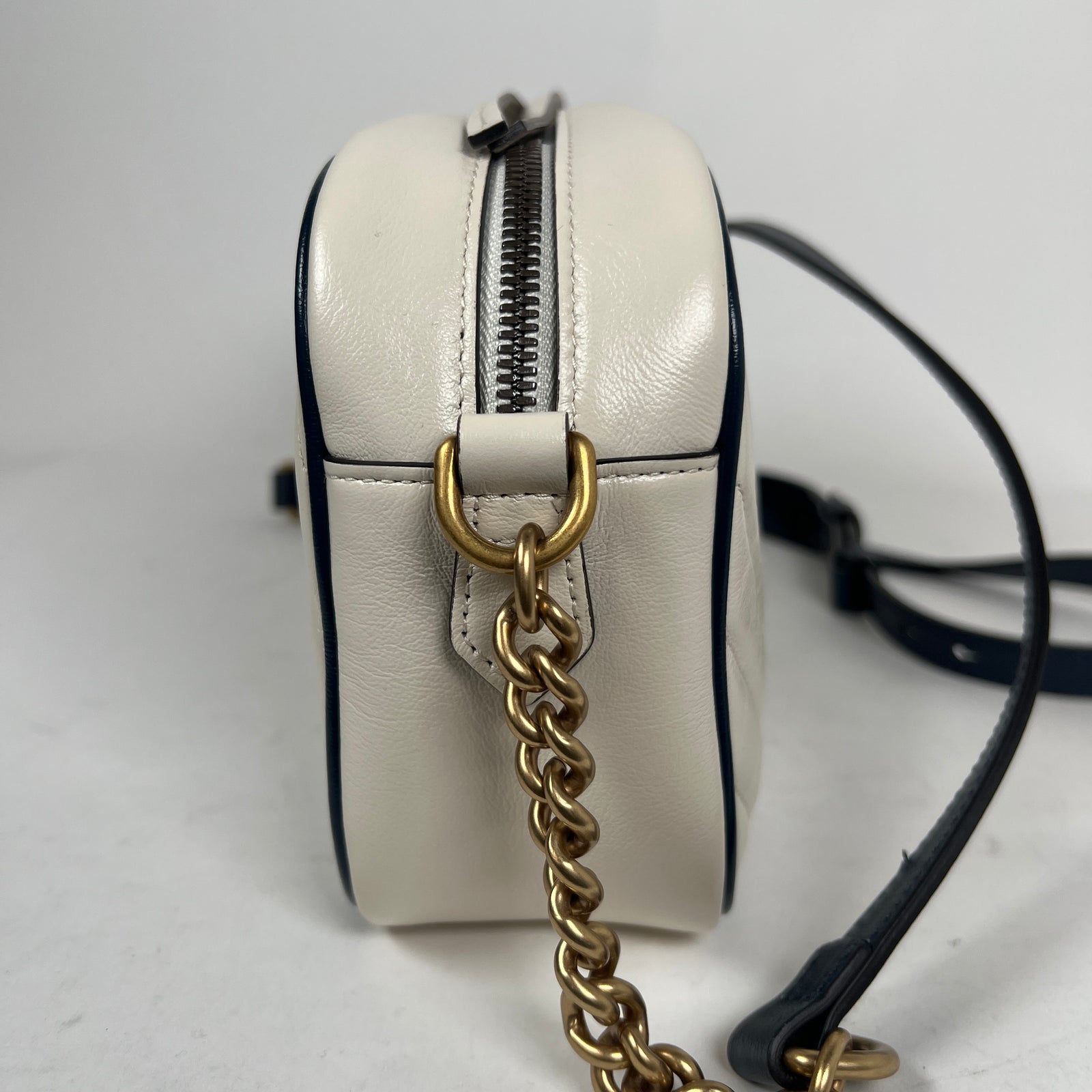 Gucci White Calfskin Diagonal GG Marmont Small Shoulder Bag