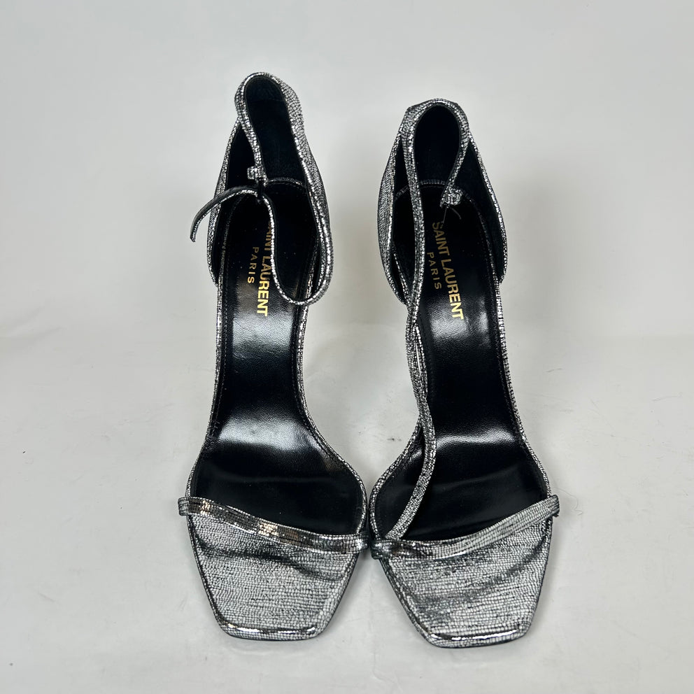 Saint Laurent Metallic Silver Sequin Opyum 110 Heels Size 39