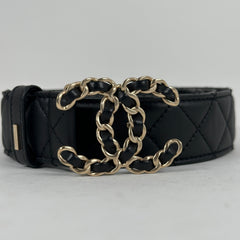 Chanel Black/Gold Quilted 'CC' Belt Size 32
