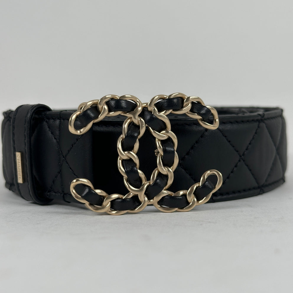 Chanel Black/Gold Quilted 'CC' Belt Size 32