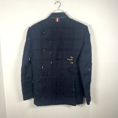 Thom Browne Tartan Check Embroidery Distressed Blazer