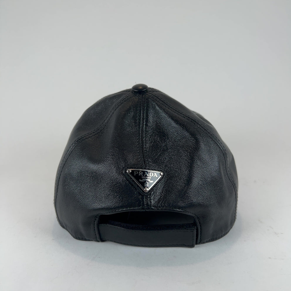 Prada Leather Plaque Logo Hat