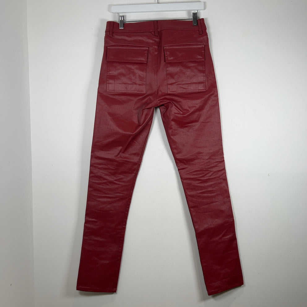 Rick Owens LIDO SS24 'Cardinal Red' Tyrone Cut Waxed Jeans