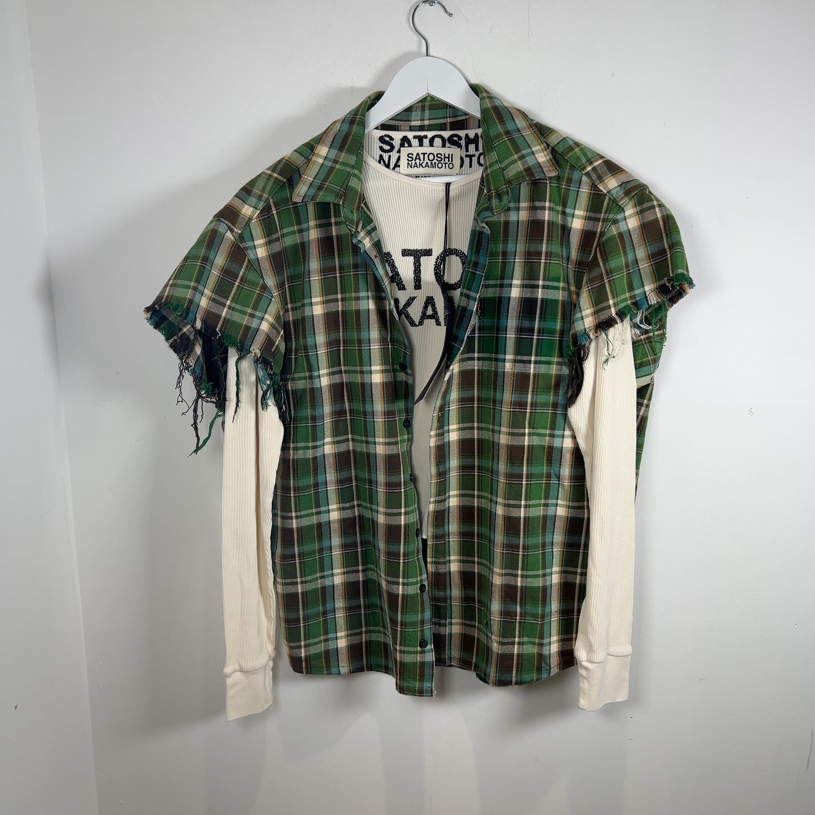 Satoshi Nakamoto Bender Cut Off Flannel Plaid Green