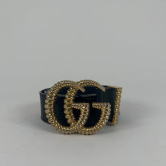 Gucci Ribbed Gold "GG" Leather Belt