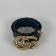 Gucci Ribbed Gold "GG" Leather Belt
