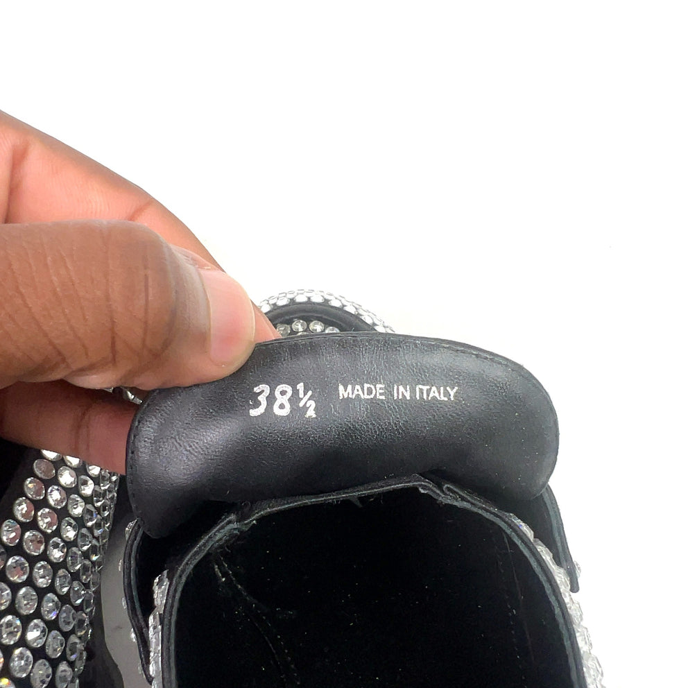Prada Crystal Embellished Triangle Logo Loafers