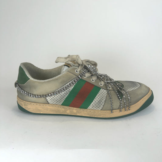 Gucci Web Crystal Distressed Screener Lowtop Sneakers