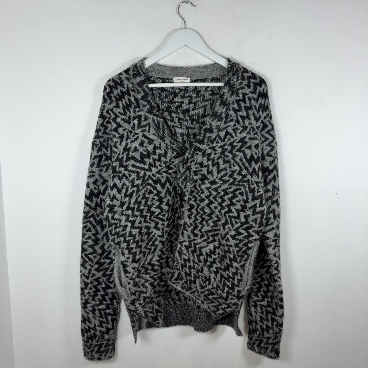 Saint Laurent Zig-Zag Print Wool and Mohair Cardigan
