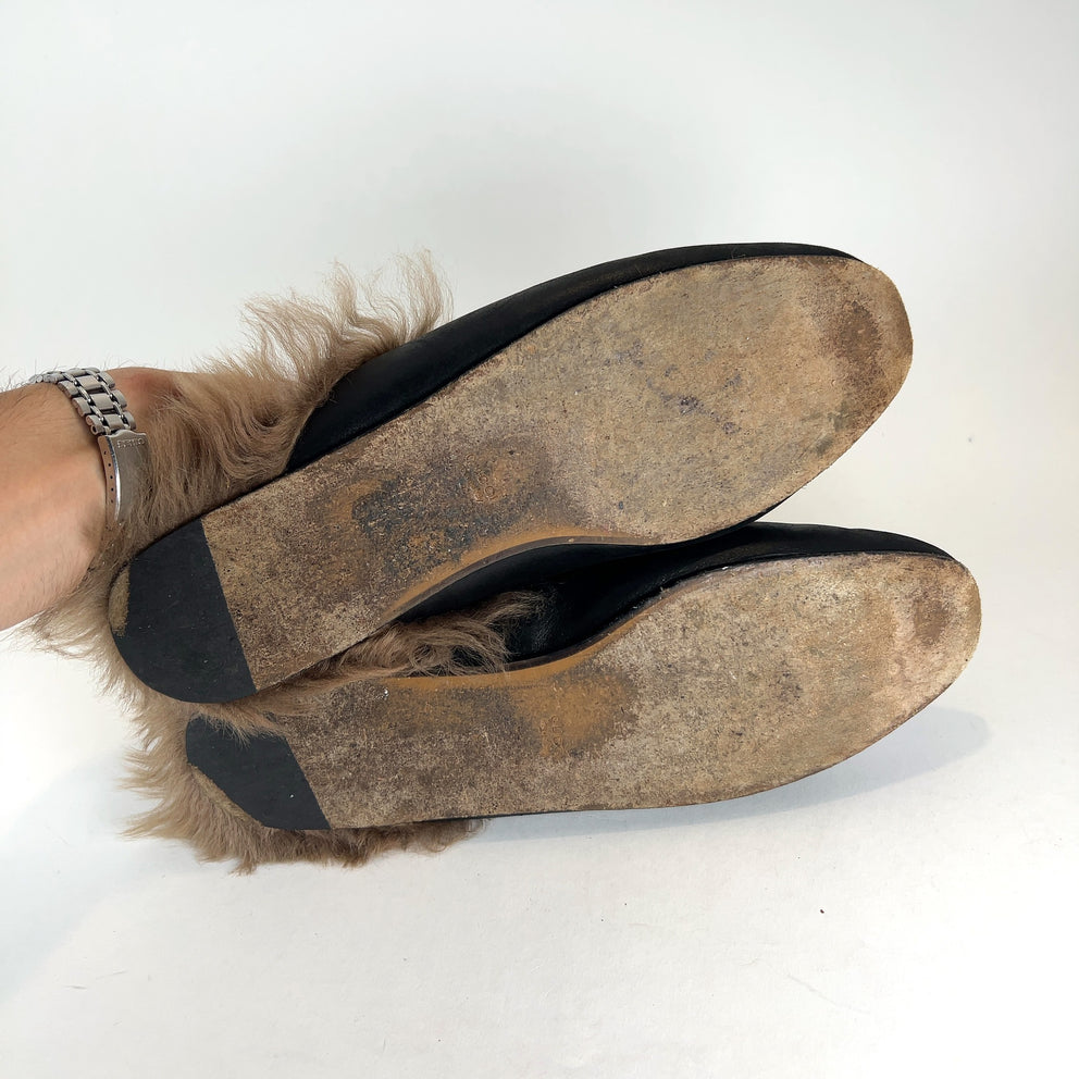 Gucci Leather & Fur 'Horsebit' Mules