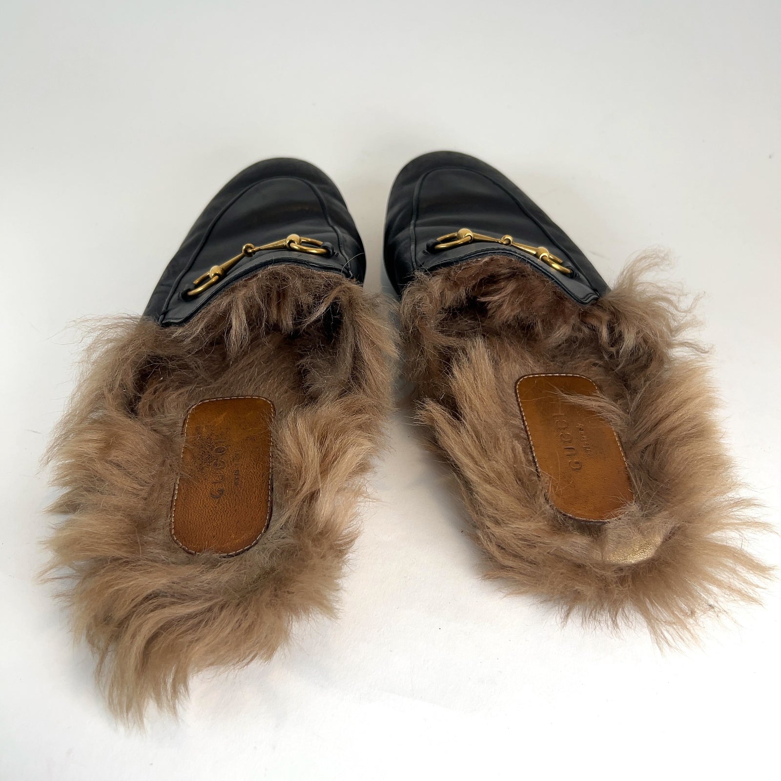 Gucci Leather & Fur 'Horsebit' Mules