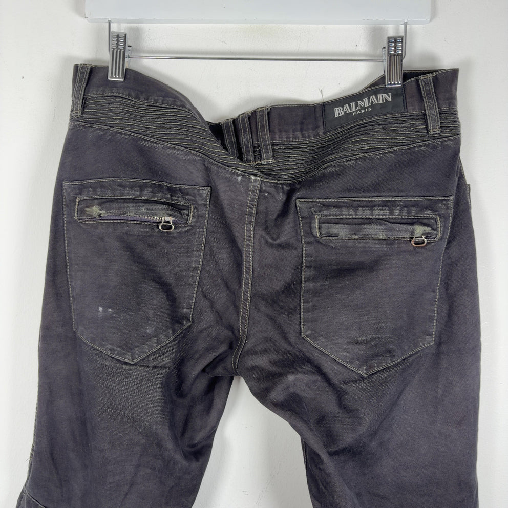 Balmain Distressed Repair Biker Jeans