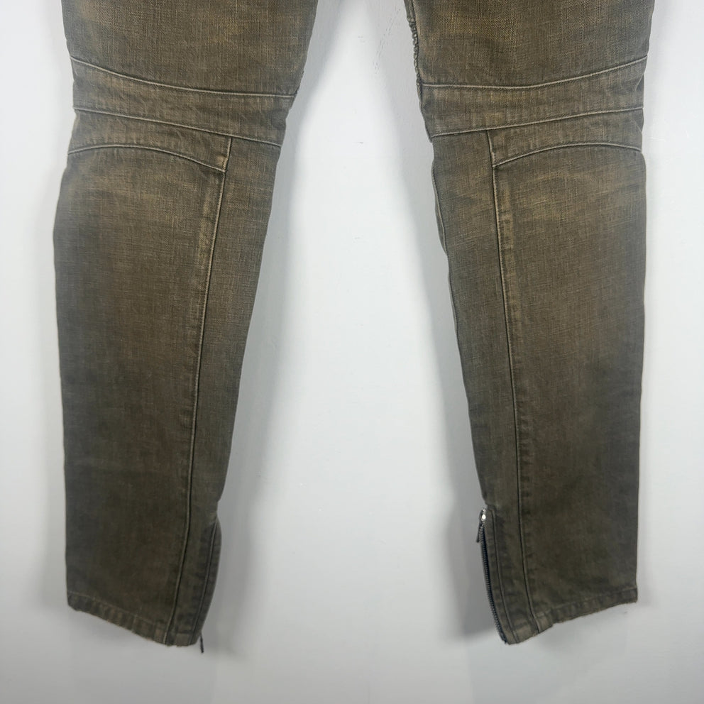 Balmain Green Denim Biker Jeans