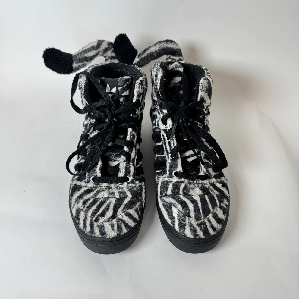Jeremy Scott x Adidas Zebra Fur High Top Sneaker Size 6.5