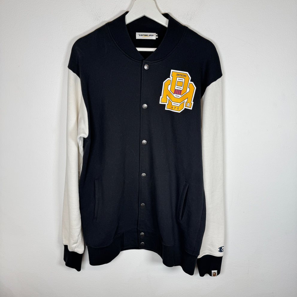 A Bathing Ape Black/Yellow Sweat Varsity Jacket Size XL