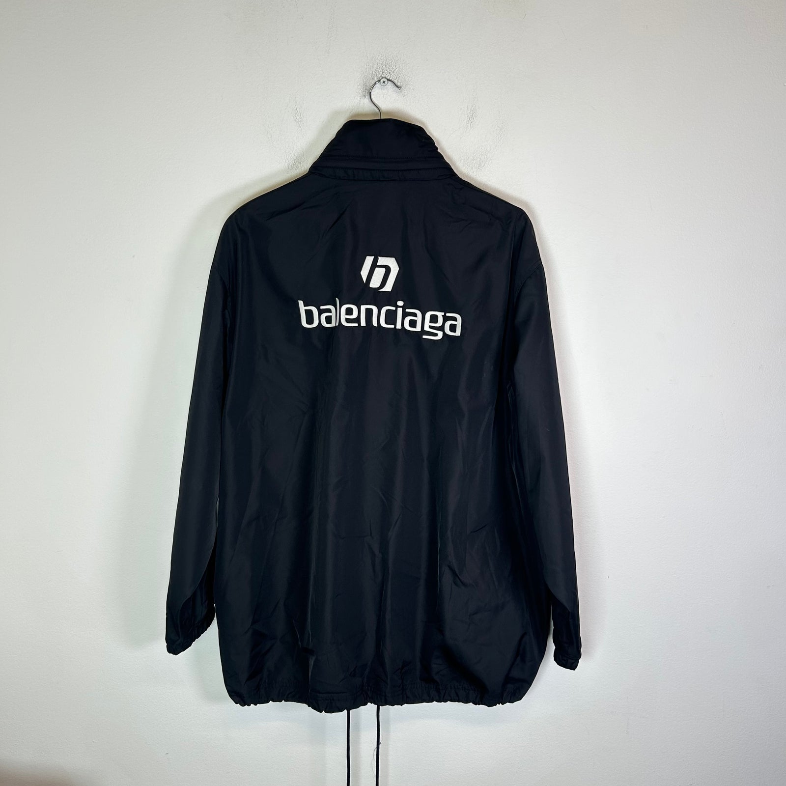 Balenciaga Black Logo Nylon Rain Jacket Size L