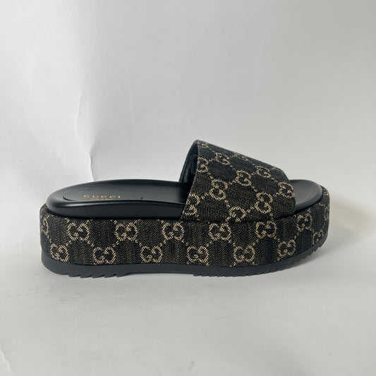 Gucci Black Denim GG Jacquard Sandals Size 37