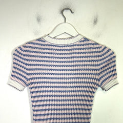 Chanel 2020 Striped Ribbed Knit Interlocking CC Top