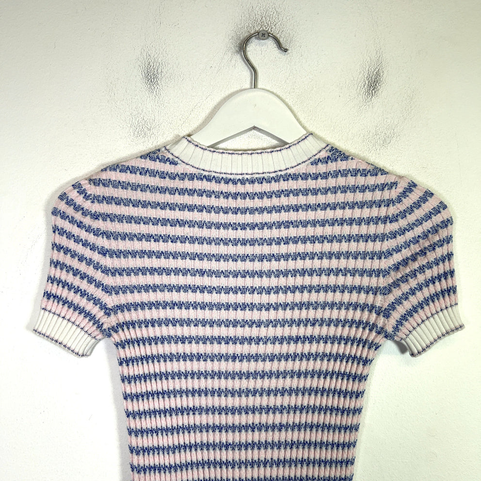 Chanel 2020 Striped Ribbed Knit Interlocking CC Top