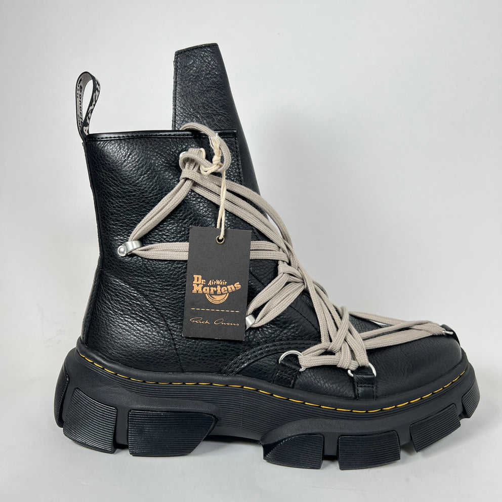 Rick Owens x Doc Marten's Black Megalace Pebbled Leather Boots Size 12