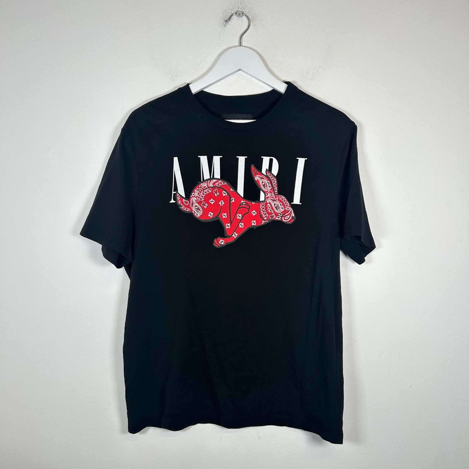 Amiri Black Rabbit Bandana Logo T-shirt Size S