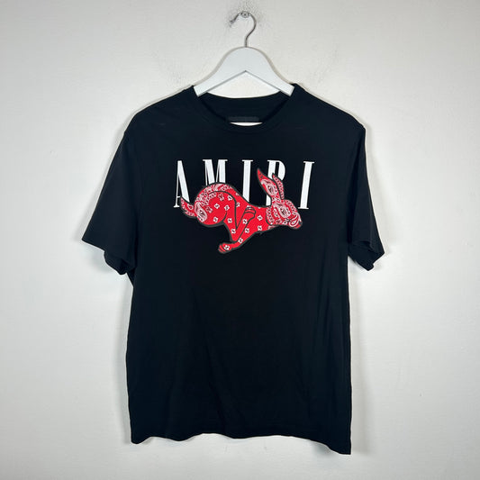 Amiri Black Rabbit Bandana Logo T-shirt Size S