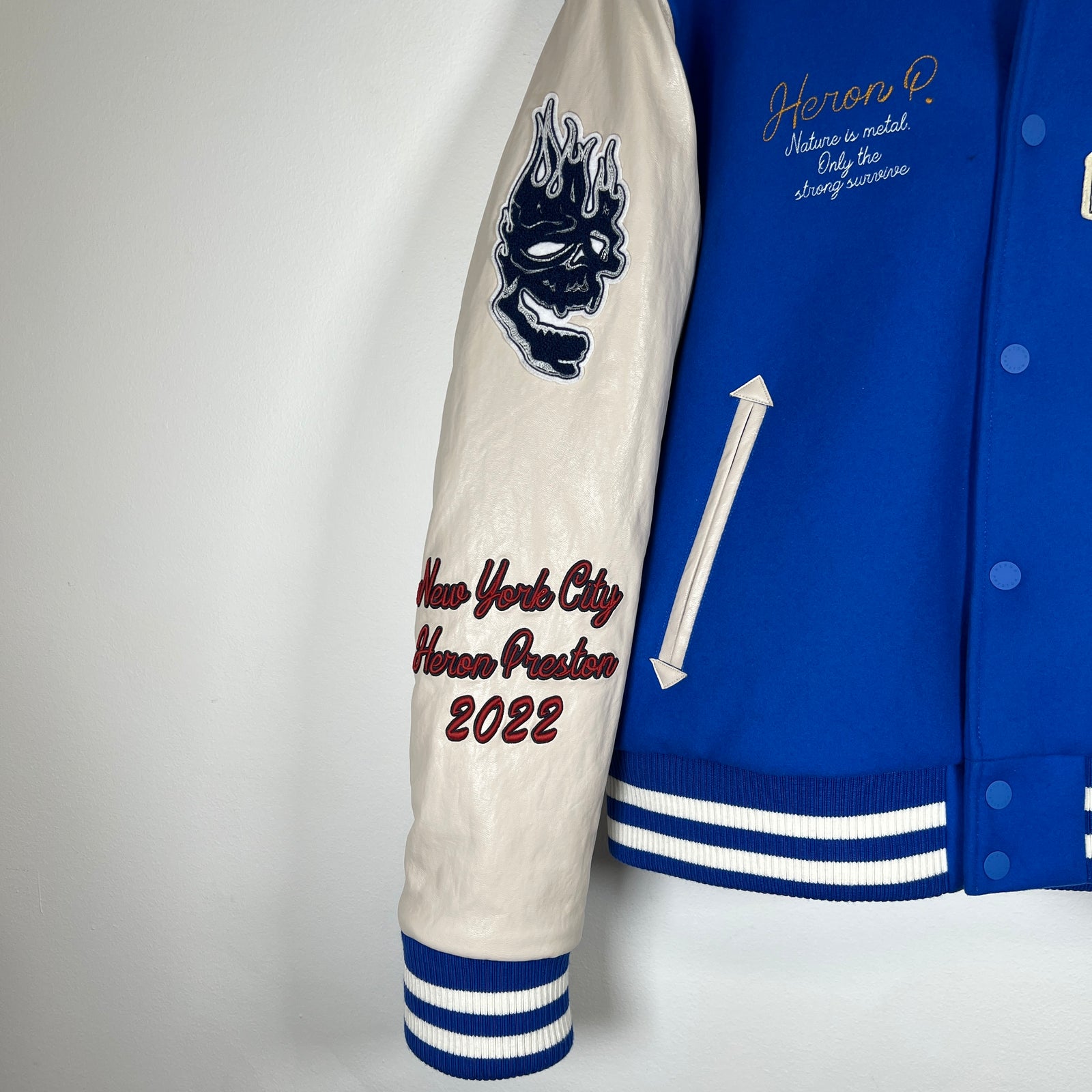 Heron Preston Blue Varsity Jacket Size L