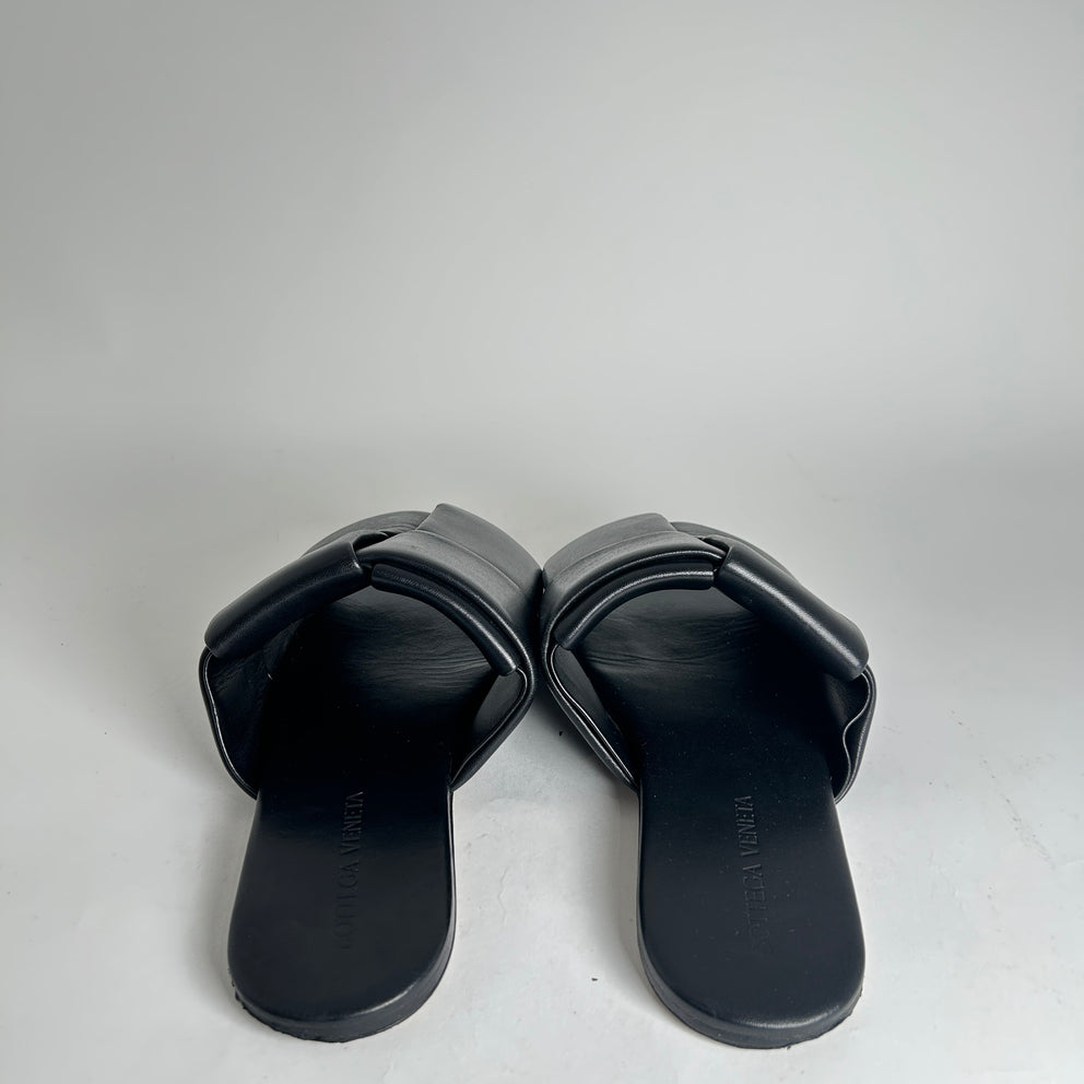 Bottega Veneta Black Nappa Leather Intreccio Sandals Size 43