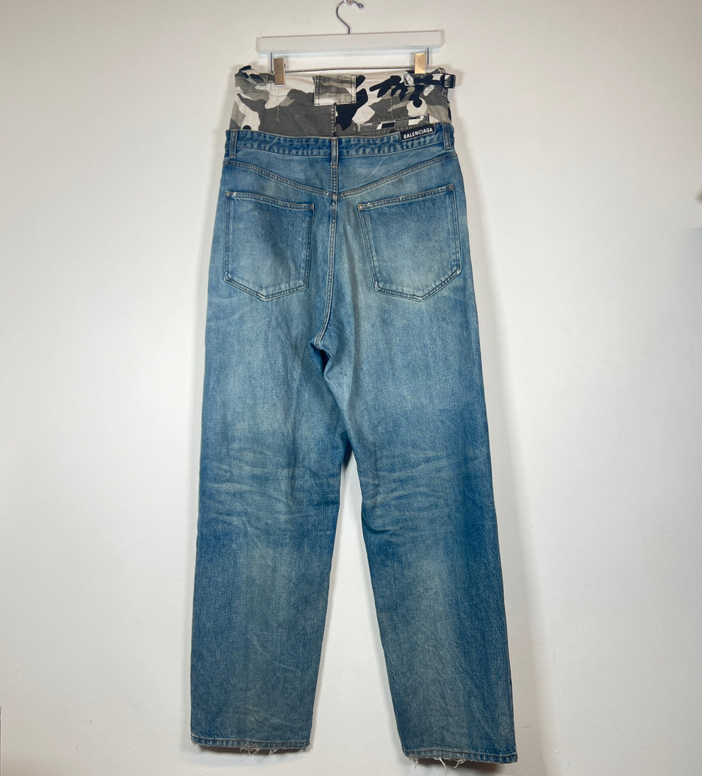 Balenciaga Double Waist Snow Camo Denim Jeans Size M