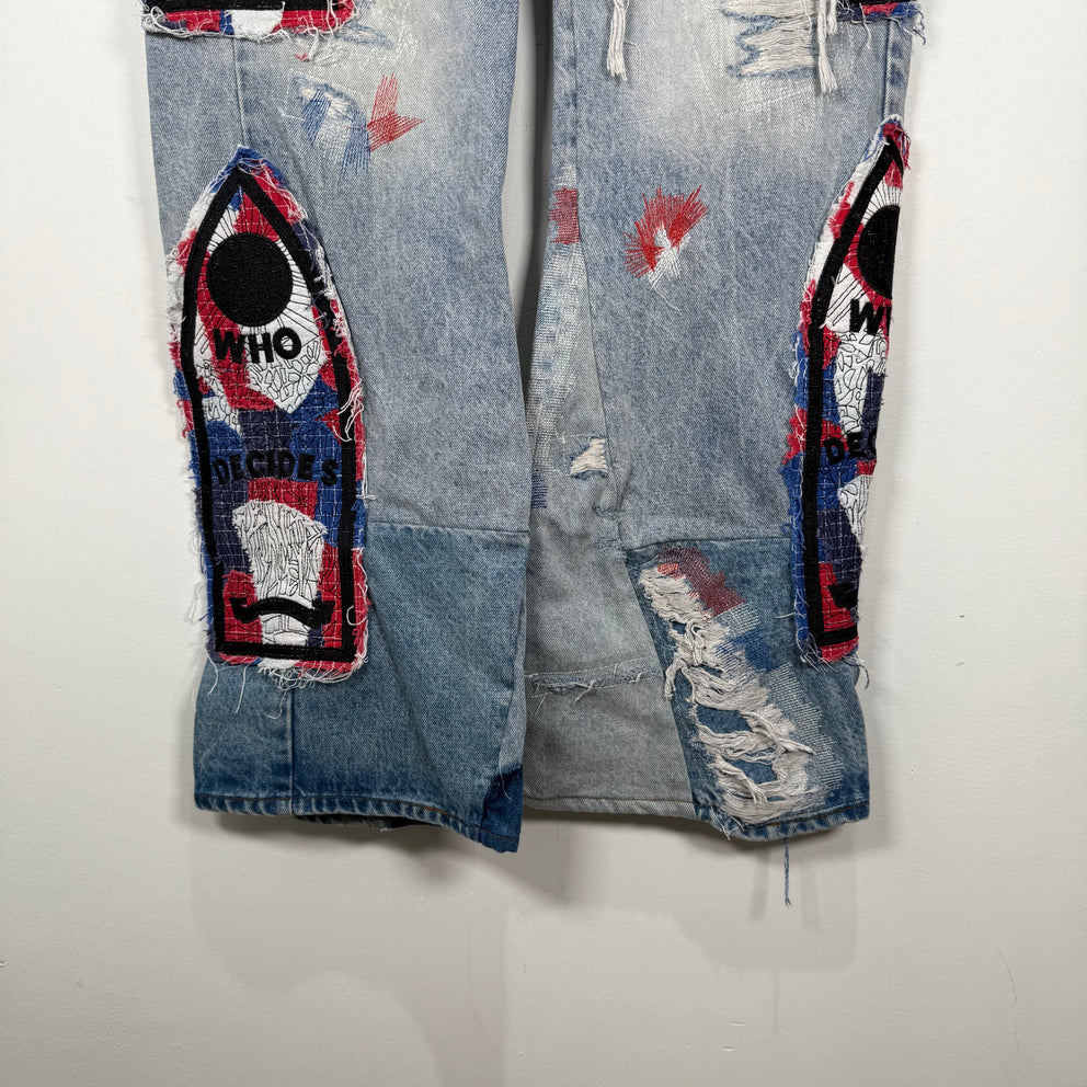 Who Decides War Red/Blue Mural Denim Jeans Size 36