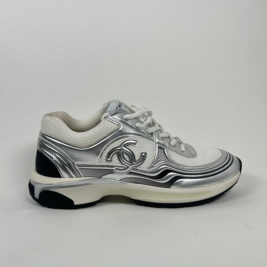 Chanel White/Silver CC Runners Size 42